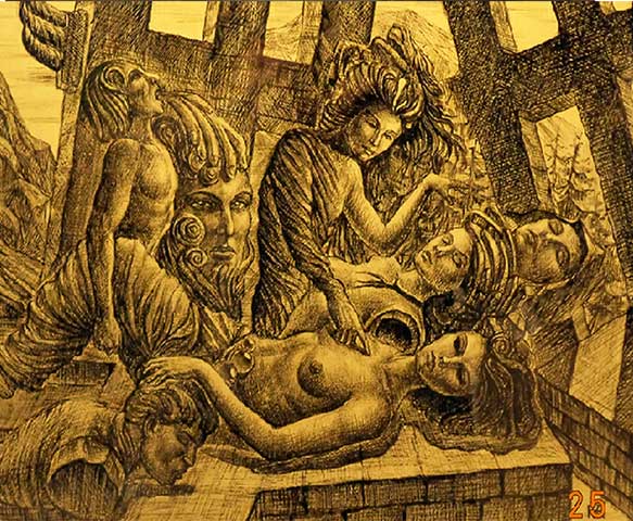 Спящая.1995 год.  Гравюра не стекле художник  Кувшинов В.Н.