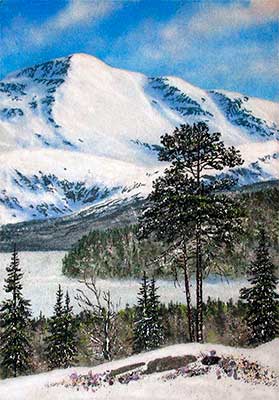 Горная долина. Картина пейзаж из каменной крошки. Художник Кувшинов В.Н. 