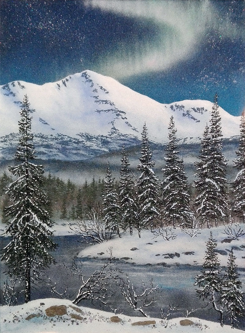 Ранний снег. Зимний пейзаж. Картина из и каменной крошки художник Кувшинов В.Н.