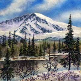 Спокойная весення река. Картина с весной из каменной крошки художник Кувшинов В.Н.