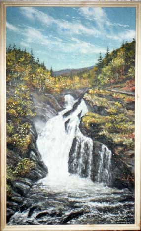 Водопад. Картина из каменной крошки. Осенний пейзаж. Художник Кувшинов В. Н.