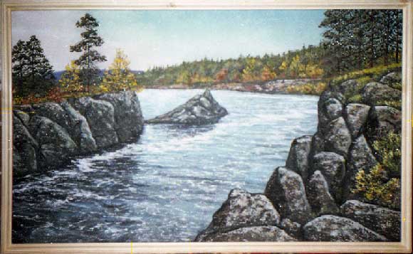 Поворот реки. Картина из каменной крошки художник Кувшинов В.Н.