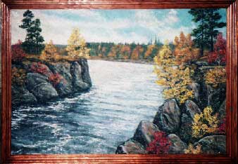 Речка в Карелии.2003 год. Картина из каменной крошки художник Кувшинов В.Н.