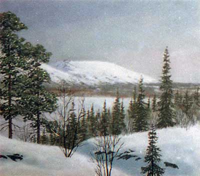 Горная долина. Зимний пейзаж с горами из каменной крошки.Кувшинов В.Н.