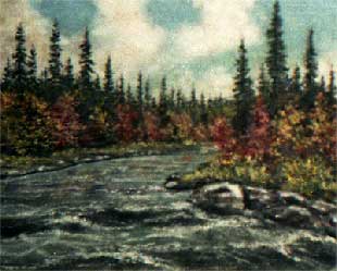 Речка осенью. Картина из каменной крошки художник Кувшинов В.Н.