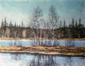 Весенний пейзаж - большая вода.2003 год. Картина из каменной крошки художник Кувшинов В.Н.