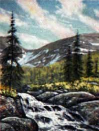 Горный  весенний пейзаж. Пейзаж с  горами из каменной крошки художник Кувшинов В.Н.