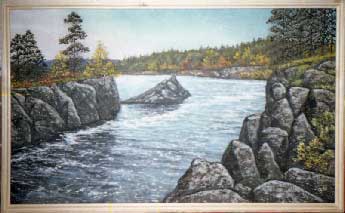 Поворот реки. Пейзажи камнем  из каменной крошки. художник Кувшинов