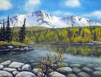 На озере. Осенний пейзаж Картина из каменной крошки Кувшинов В.Н.