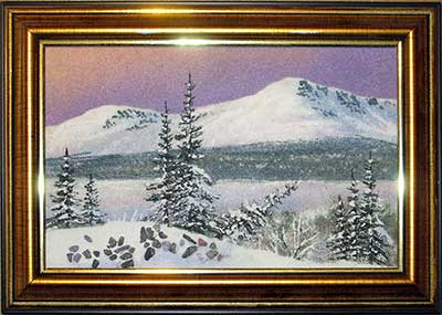 Розовое утро. Миниатюра из каменной крошки.Художник Кувшинов В.Н. Стоимость 300 рублей