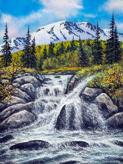 Осенний водопад. Картина из каменной крошки художник Кувшинов В.Н. Вы можете заказать