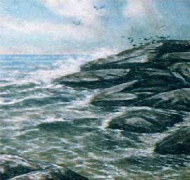 Морской прибой.2003 год. Морской пейзаж Картина из каменной крошки художник Кувшинов В.Н.