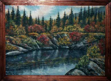 Лесное озеро.2003 год. Картина из каменной крошки художник Кувшинов В.Н.