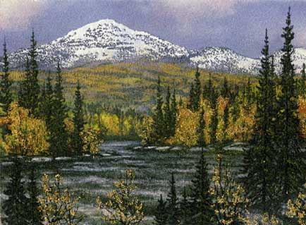 Осеняя речка 2011 год. Картина из каменной крошки художник Кувшинов В.Н